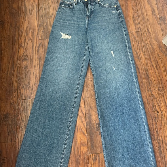 Express Denim - Express Distressed Blue Wide Leg Jeans